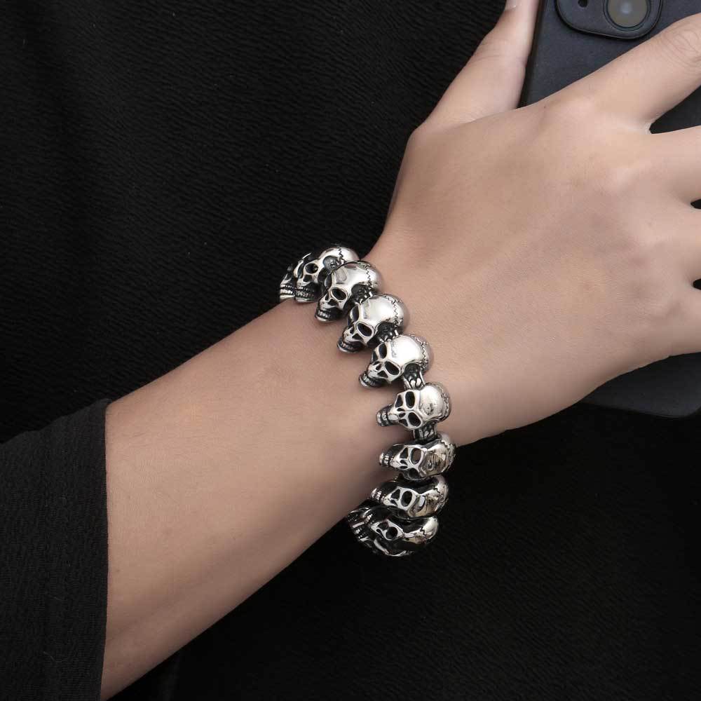Skull Link Bracelet Necklace Mens Stainless Steel Large Biker Gothic Style High Polished