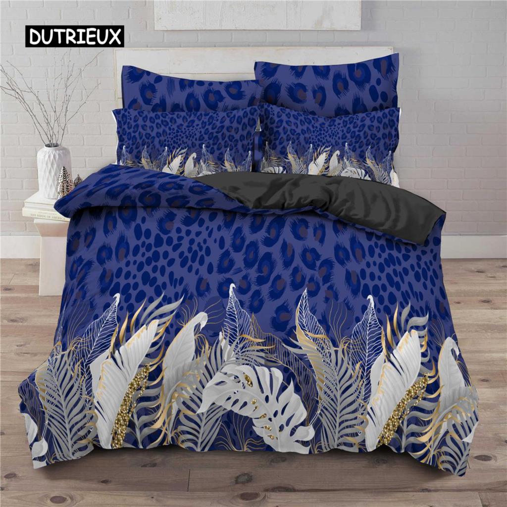 Leopard Print Duvet Cover Set Tropical Plant Flower Print Bedding Set Microfiber 2/3pcs Twin Double Queen King Size Quilt Cover