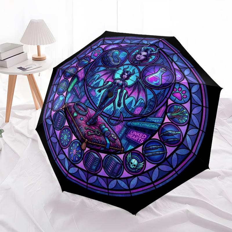 Cybernetic Fantasy Realm pattern umbrella, portable and foldable design, 8 ribs, a casual accessory for Halloween, Christmas, and birthday gifts.