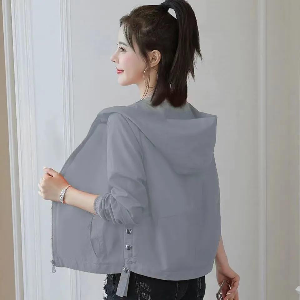 Short Sunscreen Clothing Korean Version of The Wild Anti-ultraviolet Hooded Thin Long-sleeved Breathable Women
