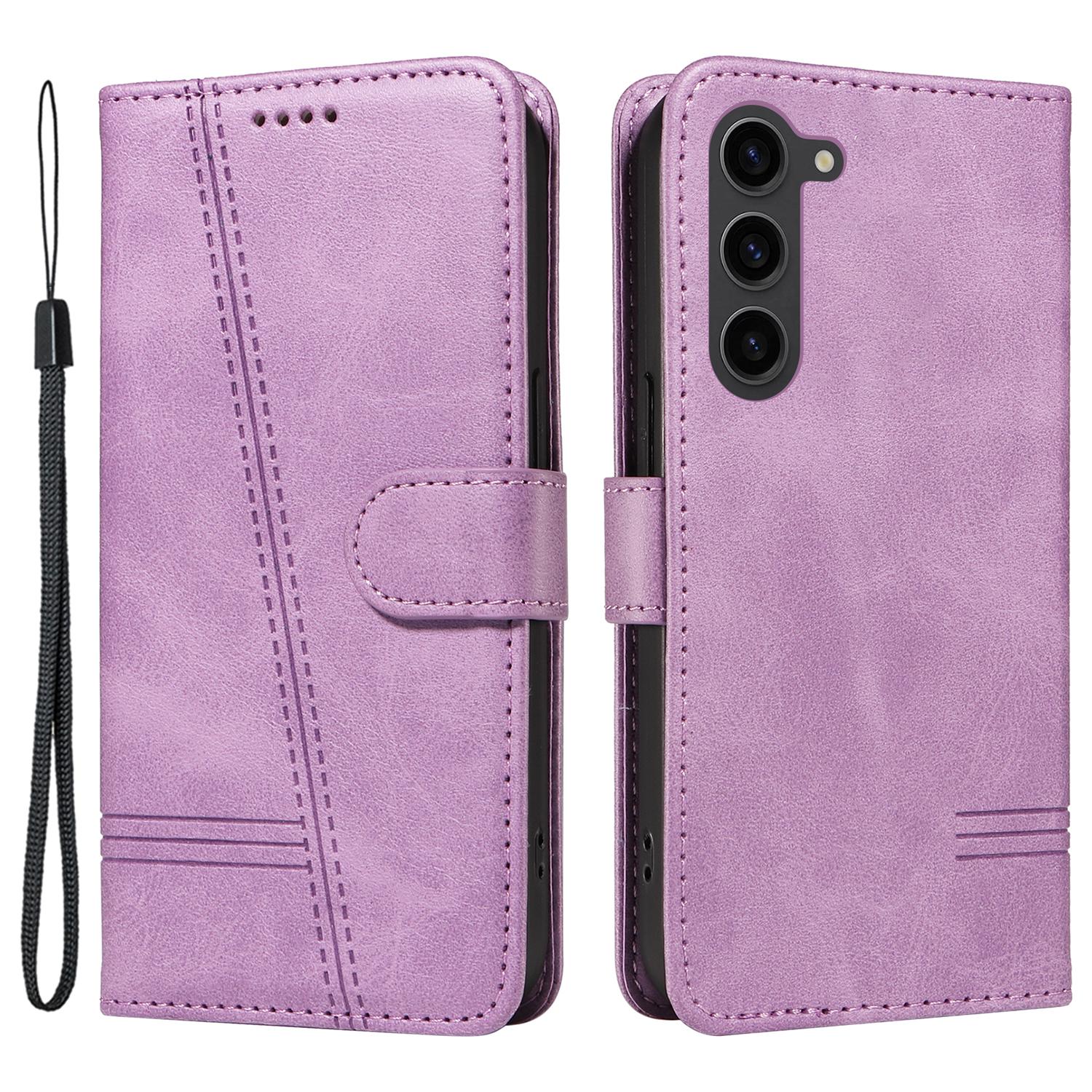 

Для Samsung Galaxy S23 Чехол Кошелек Книжка Кожаный Чехол для Телефона Т-образные Линии Light Purple