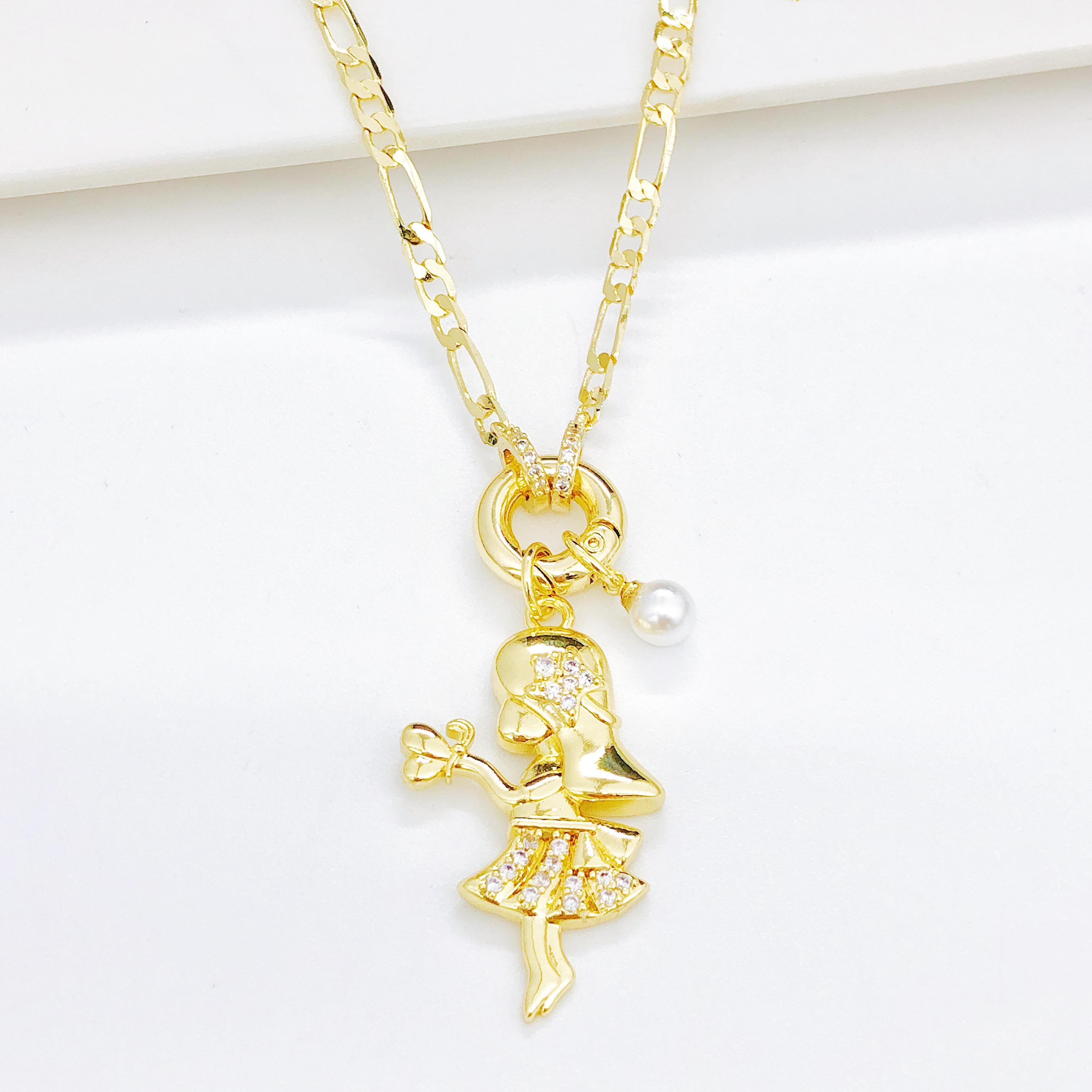 

High-Quality Copper Chunky Son Daughter Gold-Plated Zirconia Neck Necklace Fashion for Men Women Party Zircon Family Gift