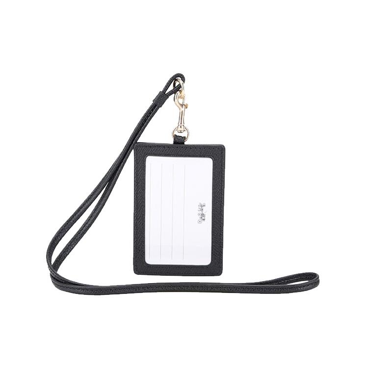 Ny COACH Lanyard Skinn Kortholder Dame Svart 57311-IMBLK