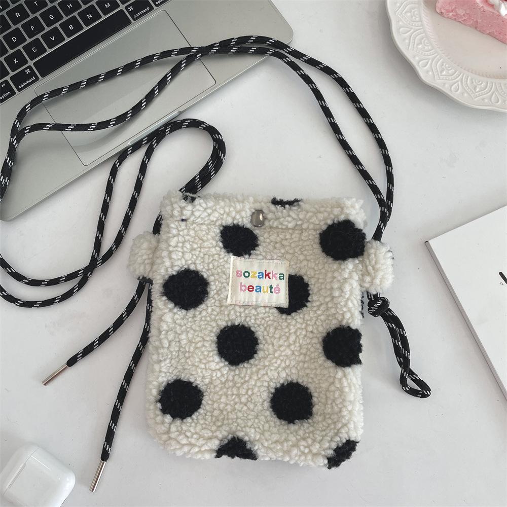 New Plush Dot Crossbody Bags for Women Cute Pink Single Shoulder Crossbody Bag Women Shopping Storage Bag Portable Phe Pouch