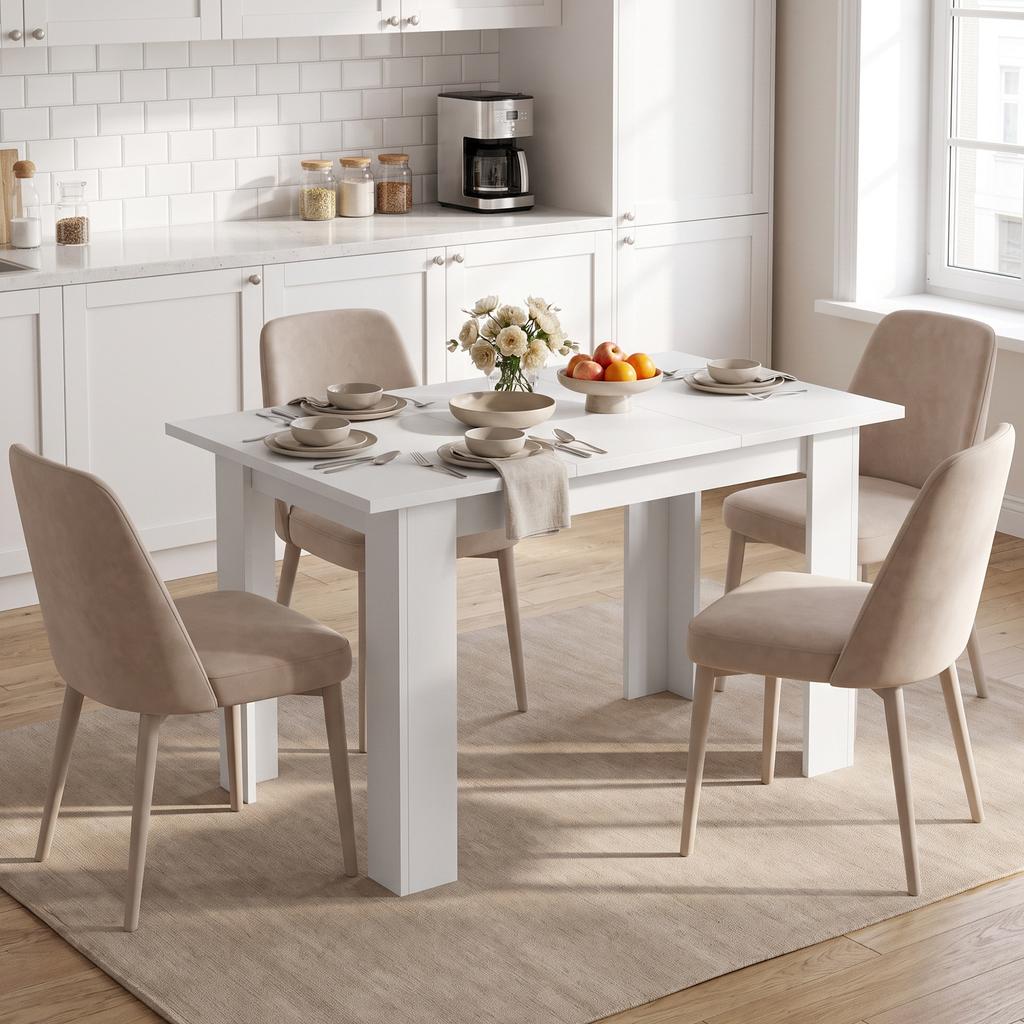 Dining Table for 4, Lift-Top, Hidden Storage, 120 x 60 x 75.5 cm, White
