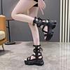 Fashion 8.5cm New Summer Black Women Leather Sandals Cool Ankle Boots Platform Shoes Wedges Women's Sandals Fashion Outdoor Sandalias