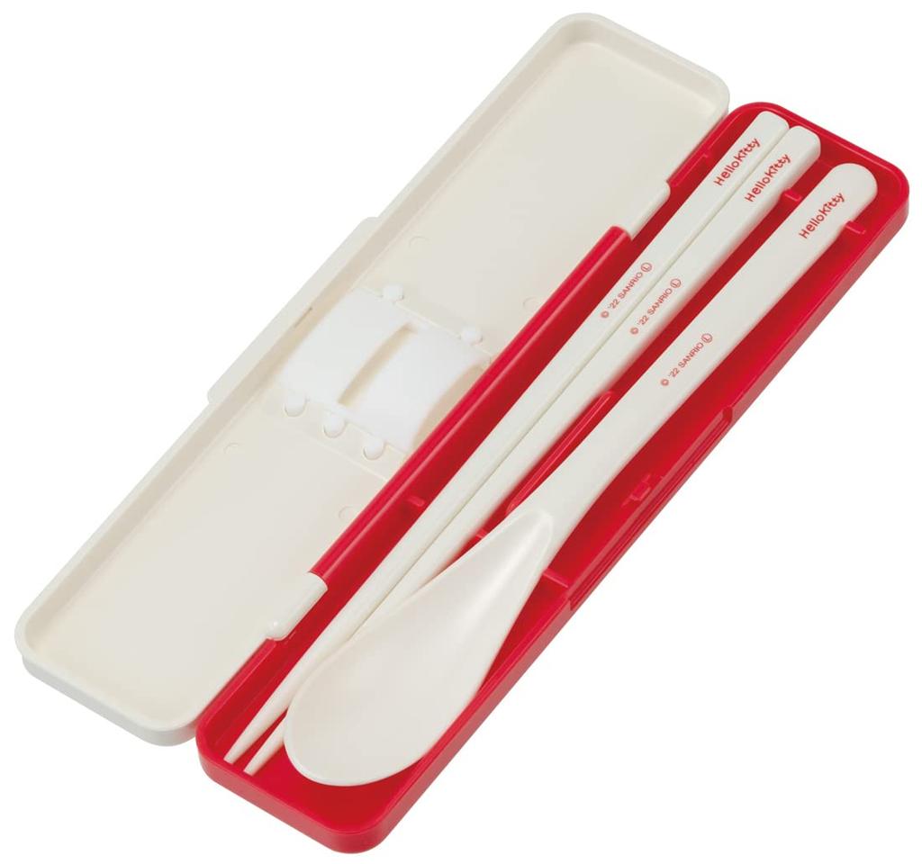 Skater Chopsticks and Spoon Combo Bento Adult Silent Silicone Made in Hello Set, 18cm, Antibacterial, Box, Size, Cushion, Japan, Kitty, Retro, Sanrio,