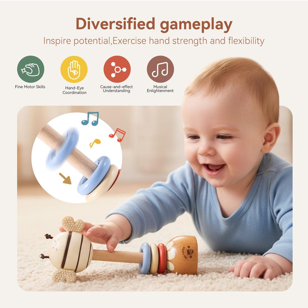 Musical Instruments Montessori Music Wooden Cartoon Bee Ringing Toy 0 12 Months Toys Kids Early Educational Wooden Instruments