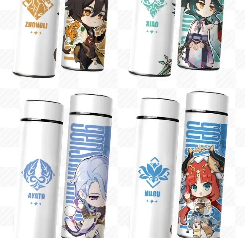 500ml Genshin Impact Thermo Bottle Stainless Steel Kawaii Anime Insulated Cup Water Zhongli Temperature Display Thermos Bottle