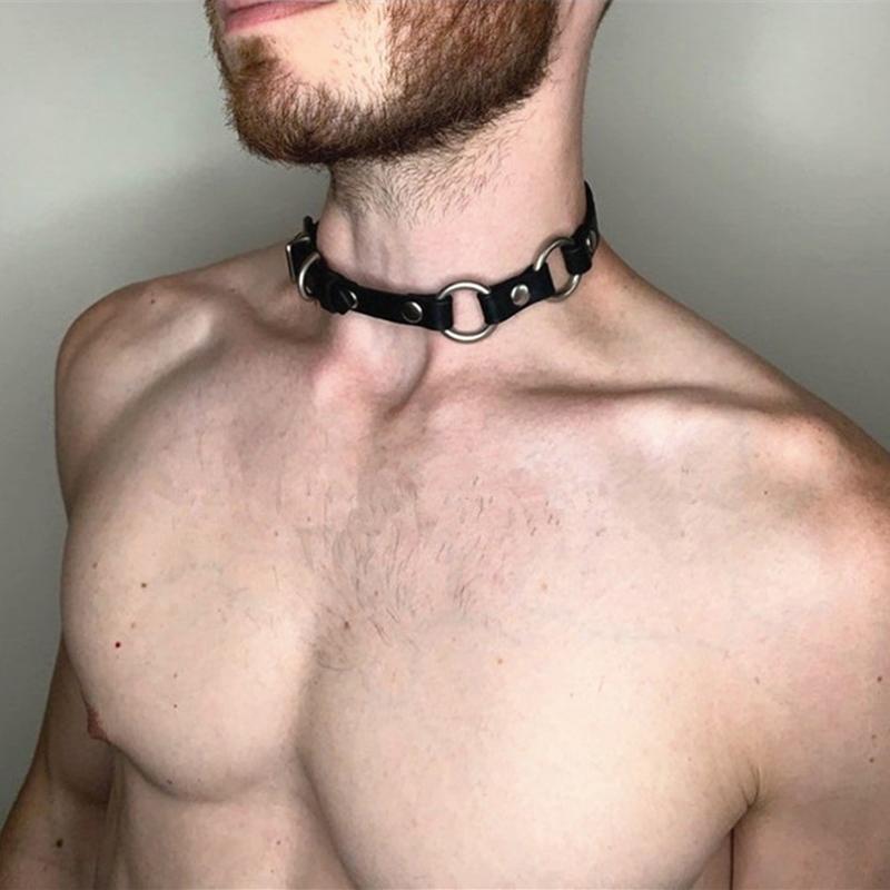 Sexy Artificial Leather Black Choker Collar For Men Gothic Necklace Gay Clothing Exotic Accessories Simple Collarbone Chain