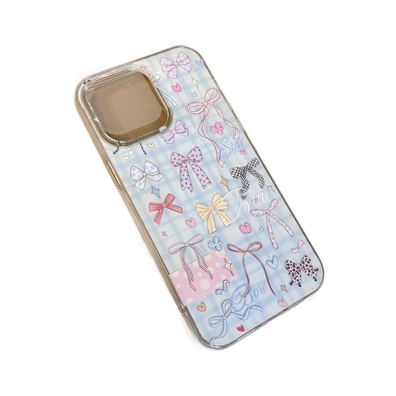 Applicable To Apple 16PM Color Bow Mobile Phone Case Iphone13pro Large Hole IMD Bracelet 15 Protective Cover for Women