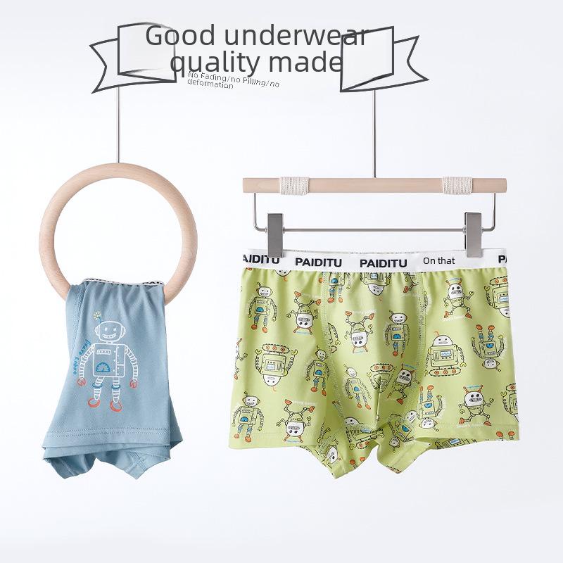 Children's Breathable Cotton Boxer Briefs - Cartoon Design for Boys, Available In Sizes Small To Large.