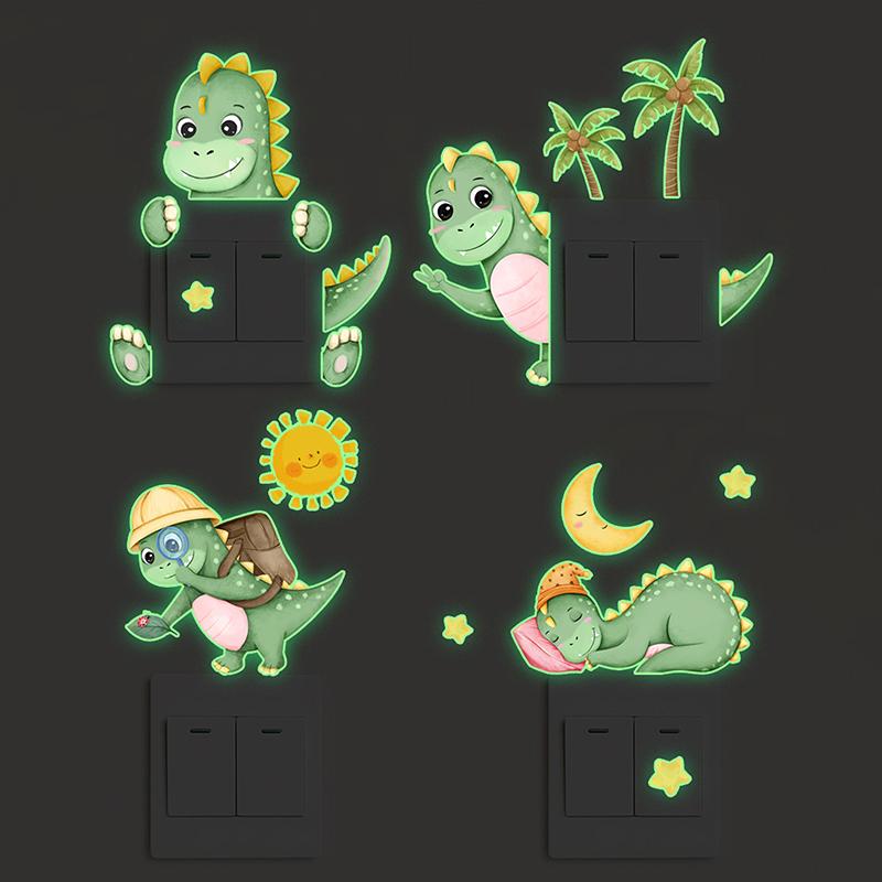 Glow-In-The-Dark Dinosaur Sun Moon Switch Sticker Bedroom Living Room Switch Sticker Decorative Self-Adhesive Wall Sticker