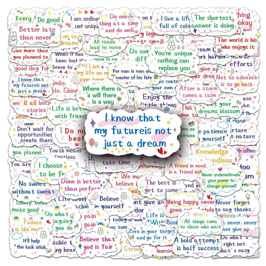 100 Inspirational English Sentence Stickers: Waterproof & Creative for Suitcases, Computers, Motorcycles & DIY Decor