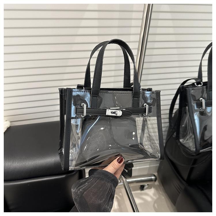 Transparent PVC Jelly Bag Spring 2025 New Mori Soft Girl Fashionable Versatile Portable Messenger Letter Tote Bag