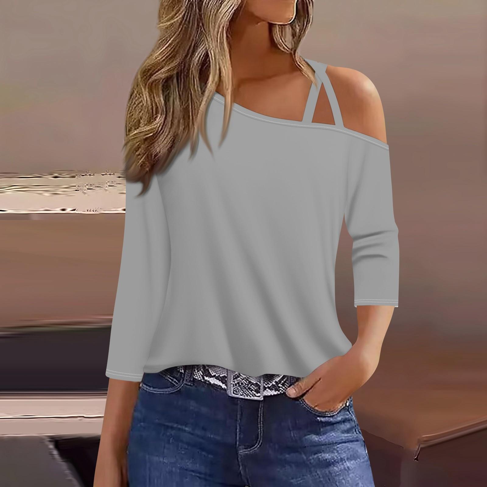 

Женская футболка Футболка с принтом Рукав 3/4 Повседневные Выходные Мода Классический с открытыми плечами Обычный Топ XXL