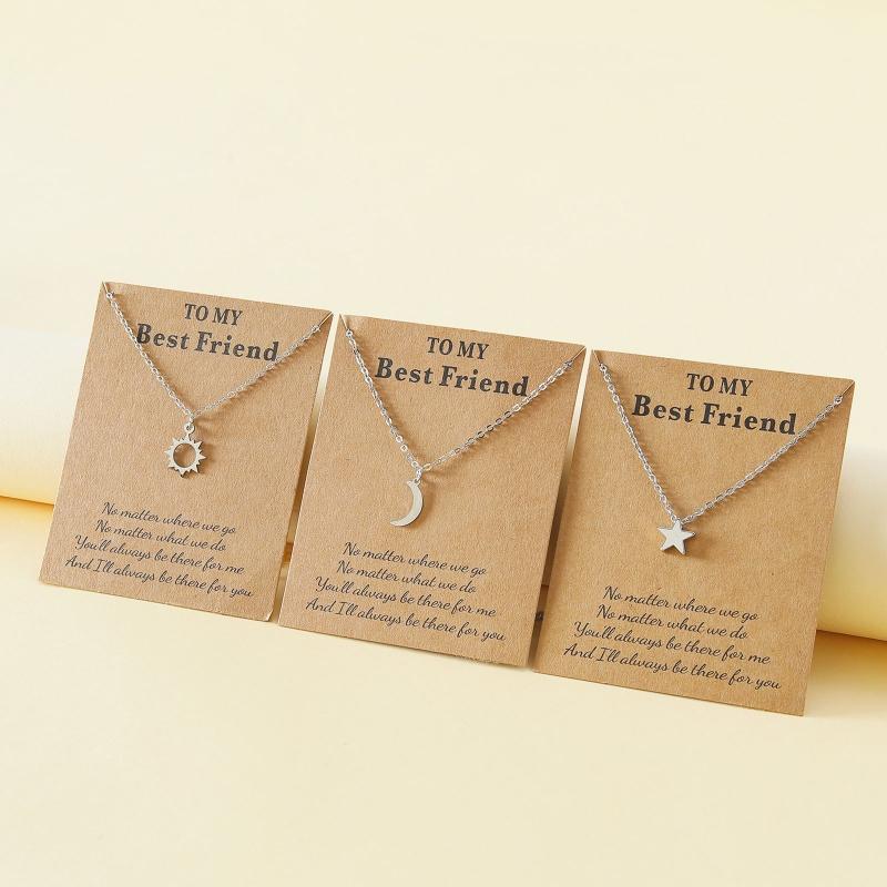 Stainless Steel Fashion Pendant Sun Crescent Moon Star Clavicle Chain Necklace For Women Jewelry Party Friend Gifts