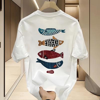 High-end American Heavy 100% Cotton Short-sleeved T-shirt Men's Instagram Fashion Brand Street Loose Clothes for Men's Summer