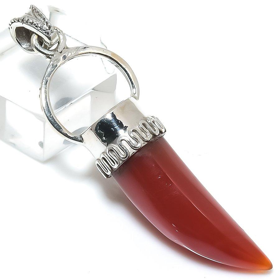 Natural Carnelian Gemstone Handmade 925 Solid Sterling Silver Pendant 2'' o1A67
