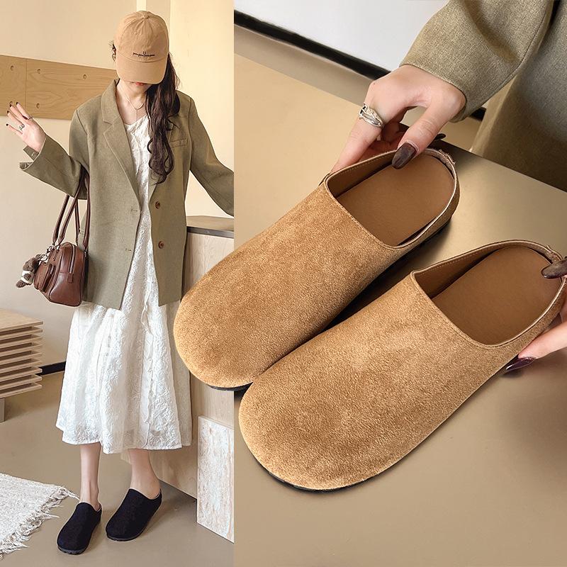 Boken Slippers Women's Summer Leather Surface Outer Wear Non-slip Soft Bottom Fashion Bag Head Drag Girls Lazy One Foot Half Drag