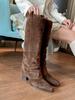 Super Fire Boots Women's Thick Heel Pants Boots But Knee Brown Maillard Western Cowboy Knight Boots
