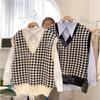 V-neck Knitted Vest Pullover Female Houndstooth Korean Loose All-match Sleeveless Vest Sweater Vest Jacket Outer Wear Pullover