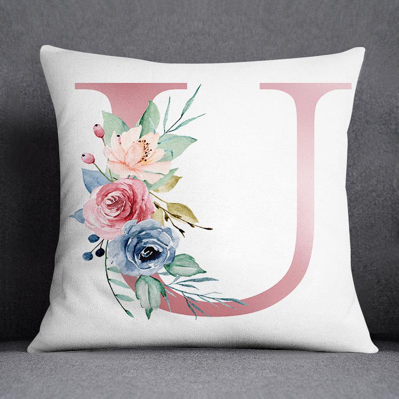 Floral Alphabet Pattern Decorative Pillowcase Square Pillowcase Home Office Decorative Cushion Cover