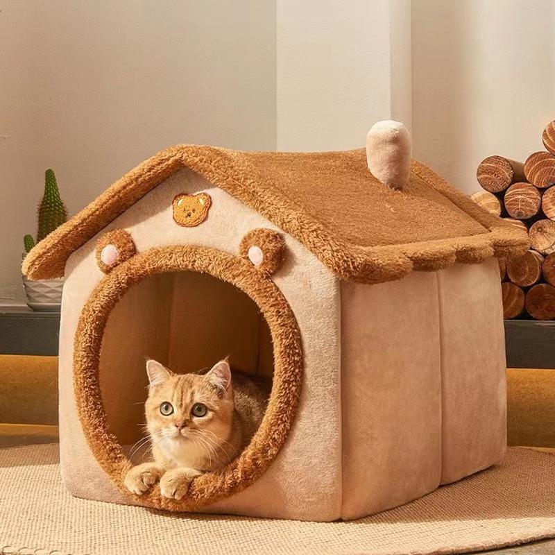 Haustierbedarf Bett Haus Faltbares Haustierhaus Abnehmbares Waschbares Katzenhaus Welpenhöhle Sofa für Kleine Hunde und Kleine und Mittelgroße Katzen
