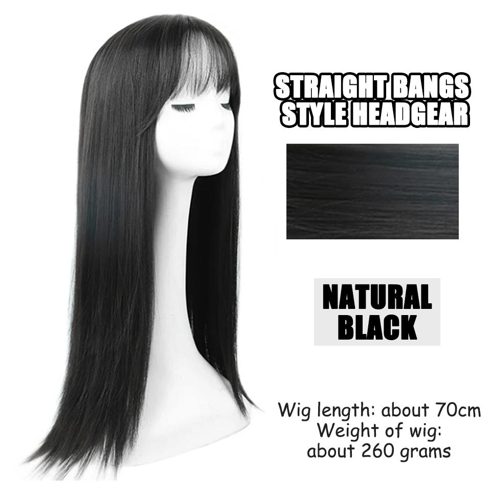 

WTB 70 см прямая челка синтетический парик головной убор женский черный длинные прямые волосы натуральные химические волокна челка косметический парик 70CM