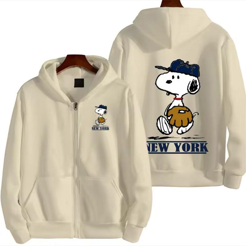 Anime Snoopy Zip-Up Hoodie - Cute Digital Print Sweatshirt