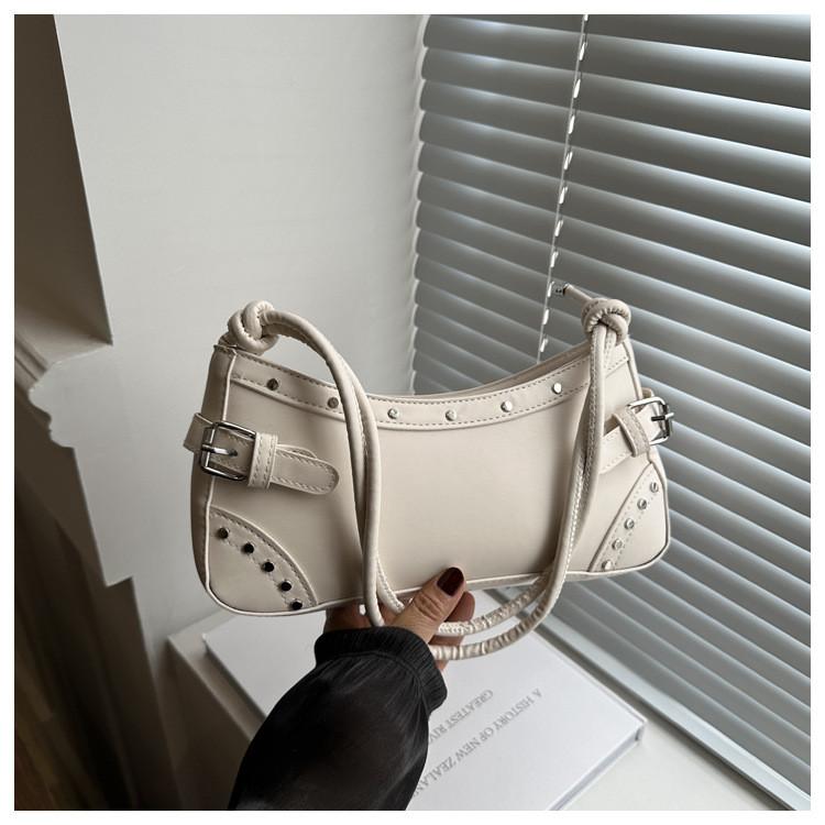French Fashion Small Designer Pu Handbag With Studded Motorcycle Style For Daily Use