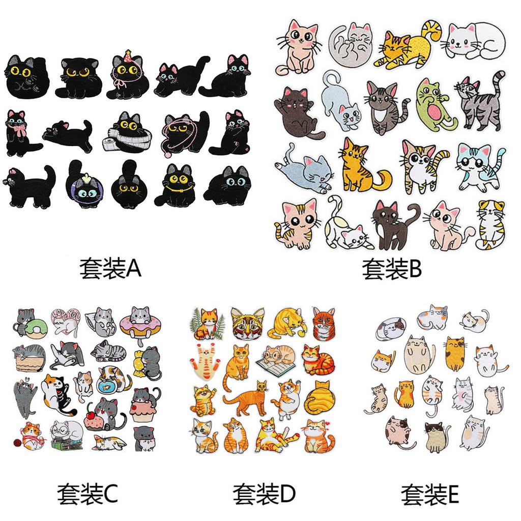 Cute Cat Family Embroidery Cloth Sticker Ironing Patch Sticker Computer Embroidery Label Cartoon Flower Cat Embroidery Sticker Kitten