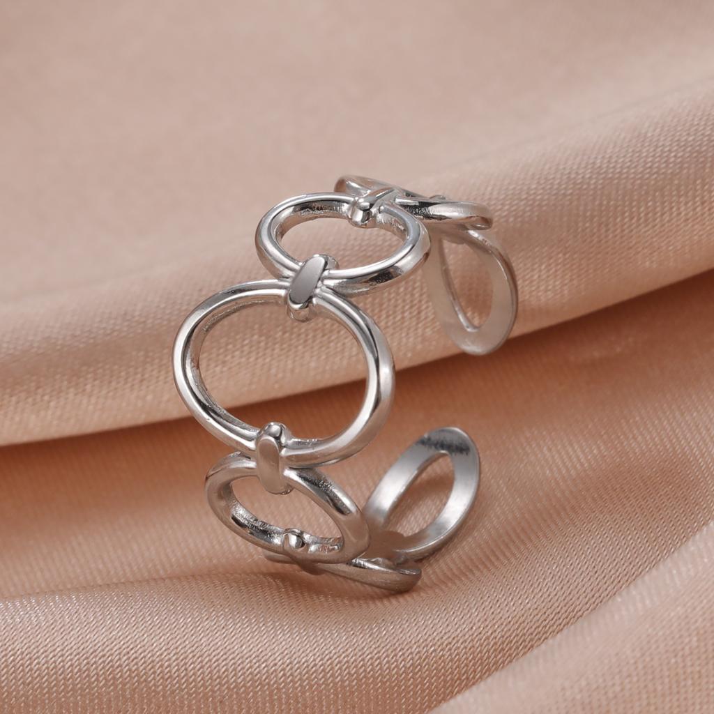 Stainless Steel Women Rings Geometric Heart Aesthetic Adjustable Open Finger Ring Fashion Party Jewelry Gifts