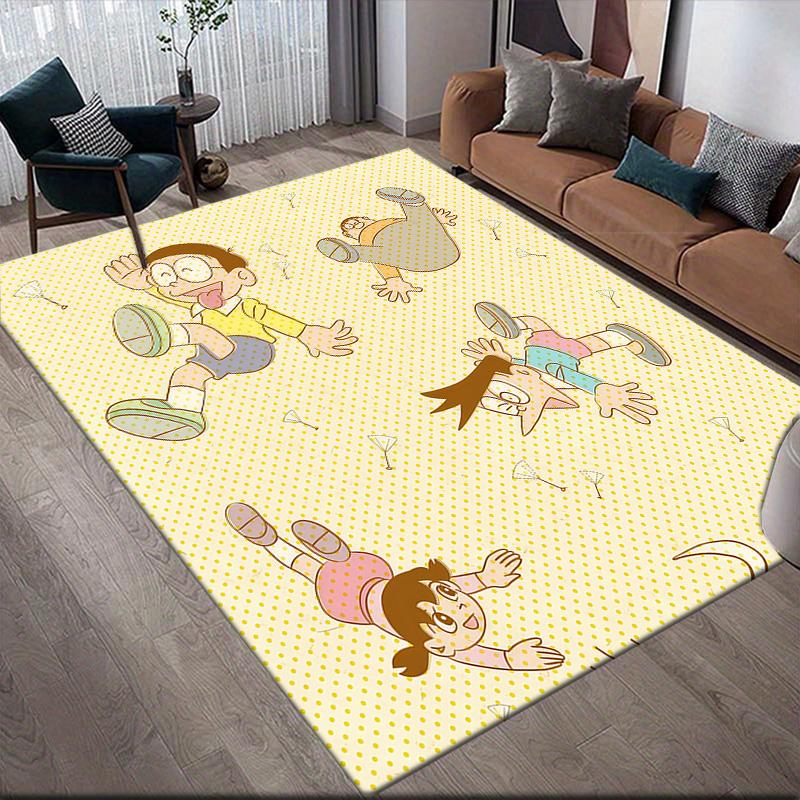 Doraemon2 Flannel Pattern Square Carpet,Area Rug,Carpet Rug for Living Room Bedroom Sofa Playroom Decor,Non-slip Floor Mat