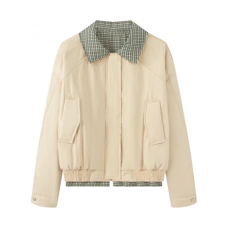 

Ethnic Style Retro Plaid Harrington Collar Cotton Jacket for Autumn and Winter XS светло-желтого