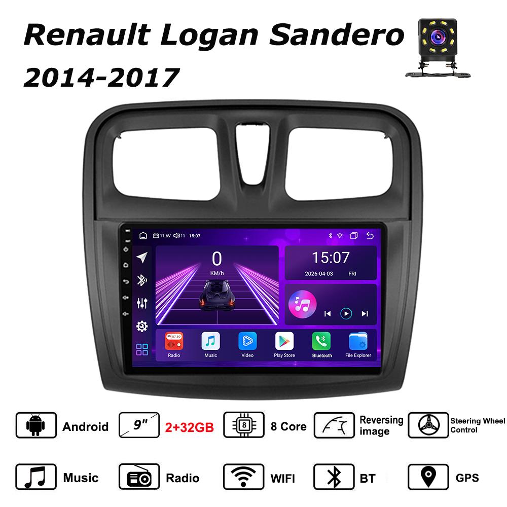 Android Car-Play Car Radio For Renault Logan Sandero 2014-2017 Multimedia Player Head Unit Stereo GPS Navigation BT WIFI,8 CORE ,2+32GB