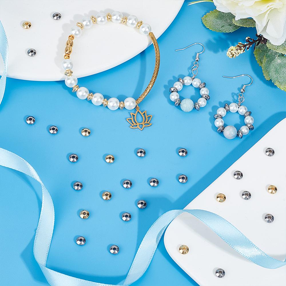 120Pcs 2 Colors 304 Stainless Steel Spacer Beads, Rondelle, Golden & Stainless Steel Color, 6x3mm, Hole: 1.8mm, 60pcs/color
