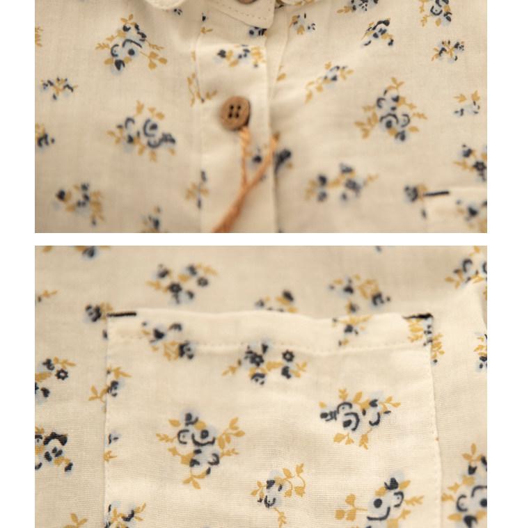 Spring Yuanbao Collar Floral Print Double Layer Gauze Cotton Shirt - Women's Loose Cotton Linen Style