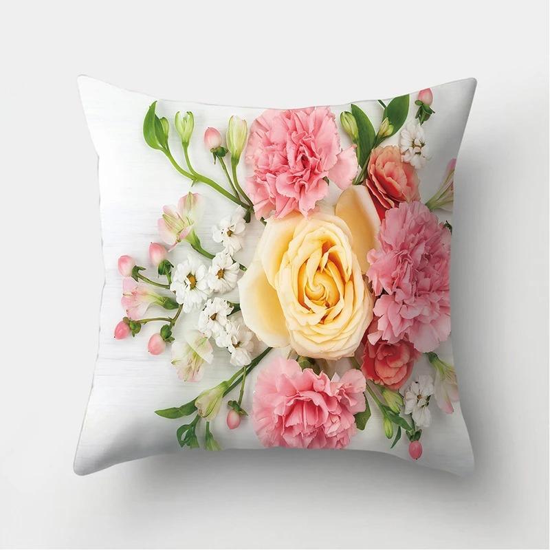 Pink Rose Pattern Pillowcase Office Living Room Home Pillowcase Car Ornaments