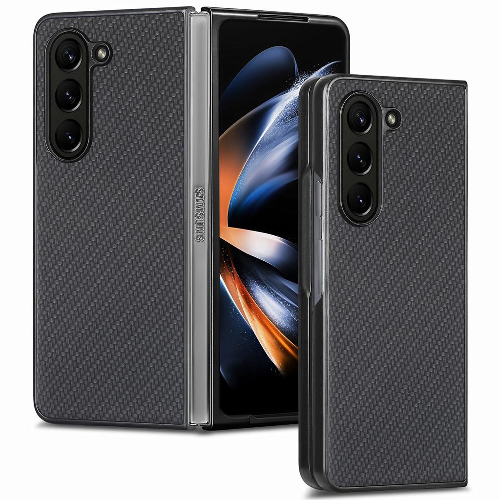 For Samsung Galaxy Z Fold6 5G Case Carbon Fiber Texture Leather Back Cover Anti-Slip