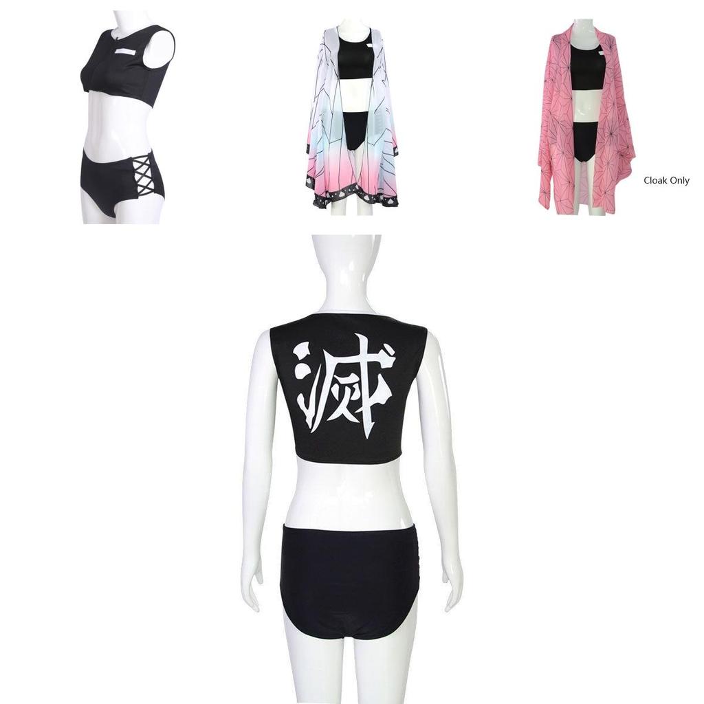 Stunning Demon Slayer Kimetsu No Yaiba Bikini Swimsuit Set With Beautiful Cloak For Summer