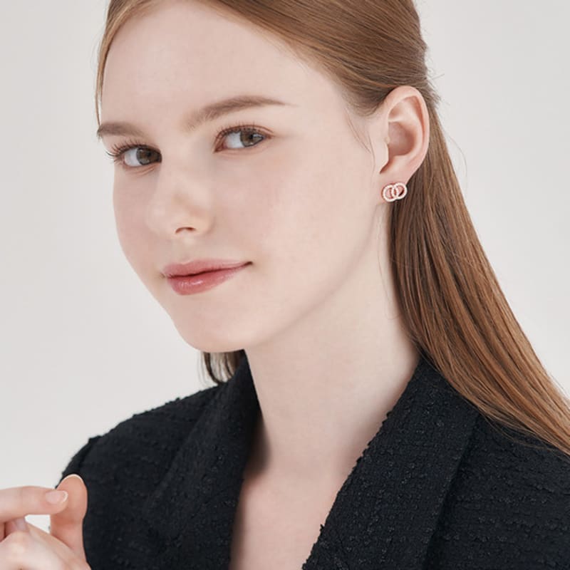 ELLE Jewelry 14K GF Two-Circle Cubic Zirconia Earrings ELGPEE540