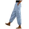 Women Drawstring Waist Cargo Pants with Elastic Cuffs and Large Side Pockets for Casual Outdoor Daily Wear