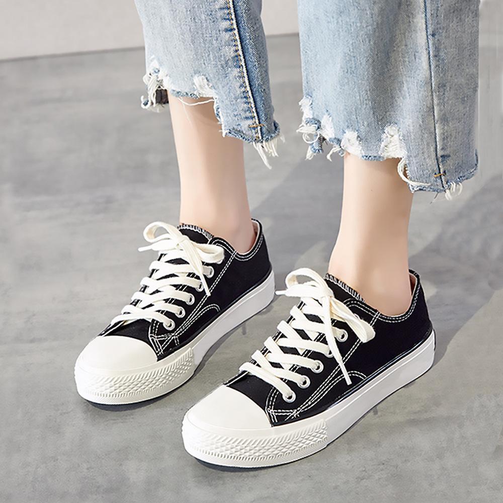 2025 Frühling Sommer Studentenschuhe Damen Canvas Freizeitschuhe Damen Canvas Schuhe Schnürung vorne Atmungsaktiv Angebot Damenschuhe
