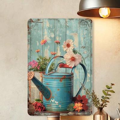 Décoration Murale en Métal, Affiche Vintage Arrosoir à Fleurs de Jardin, Maison Café Bar Cuisine