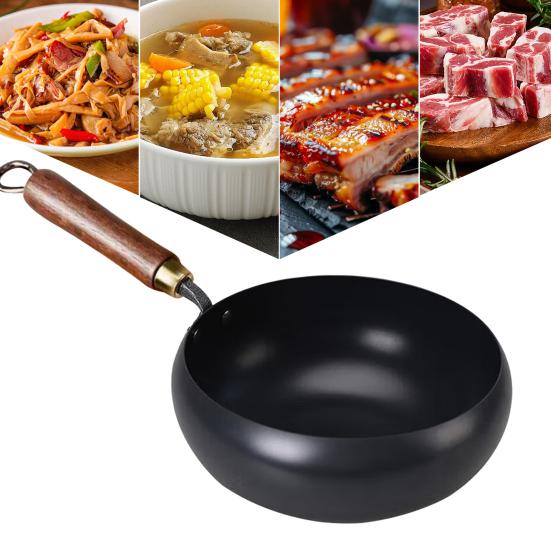 Traditional Wok Hammered Iron Pan with Non-Stick Coating Wooden Handle Frying Pan