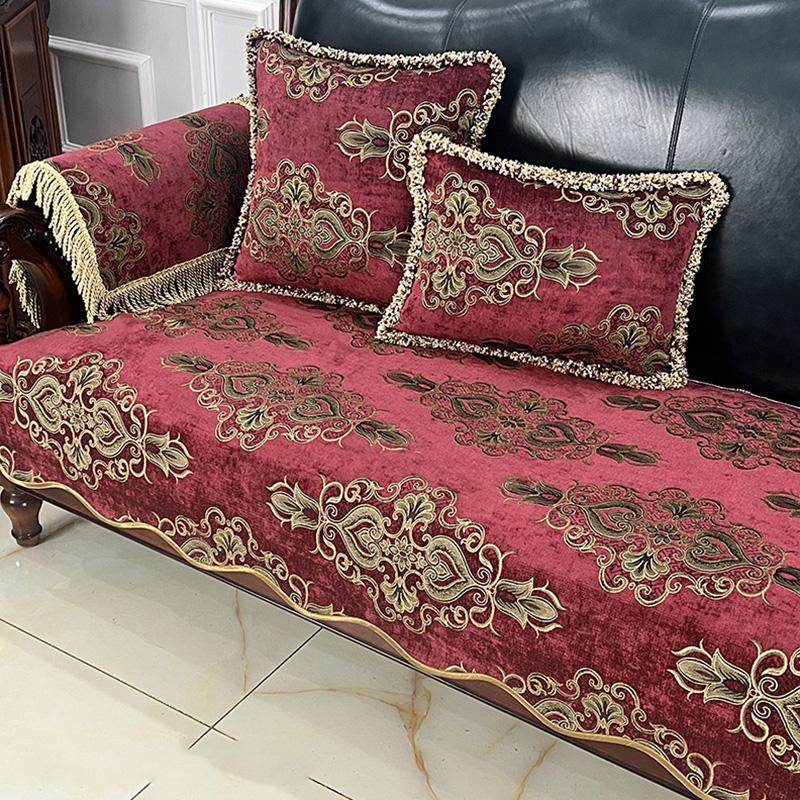 Chenille Embroidery Sofa Cover Living Room Home Decoration Slipcover Retro Luxury Non-slip Sofa Cushion Furniture Cover Cloth