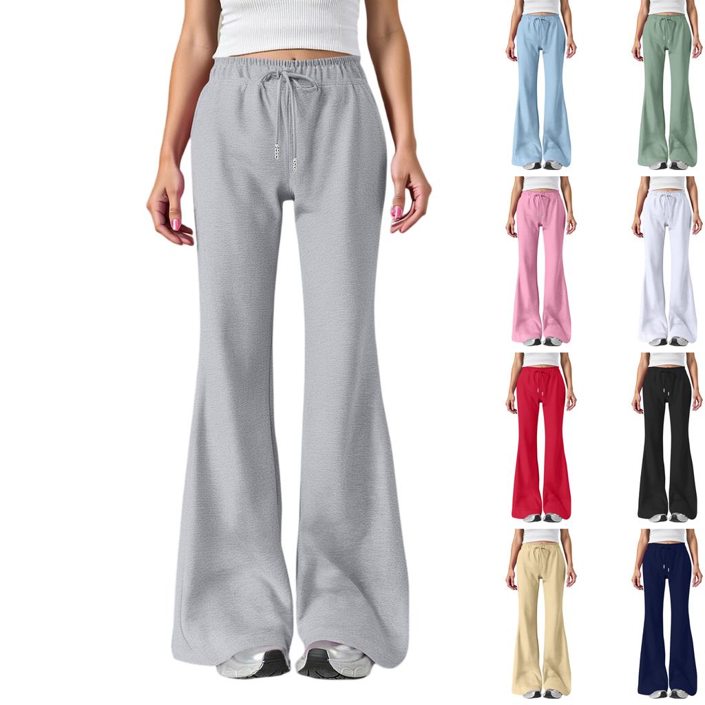 Ladies Fashion Loose Draw String Waist Solid Color Cargo Pants Leisure Flares