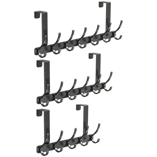 Over Door Hook with 5/6/7 Hooks Punch Free Removable Heavy Duty Carbon Steel Door Back Mount Hanging Coat Towel Bag Hat Scarf Organizer Rack Hanger