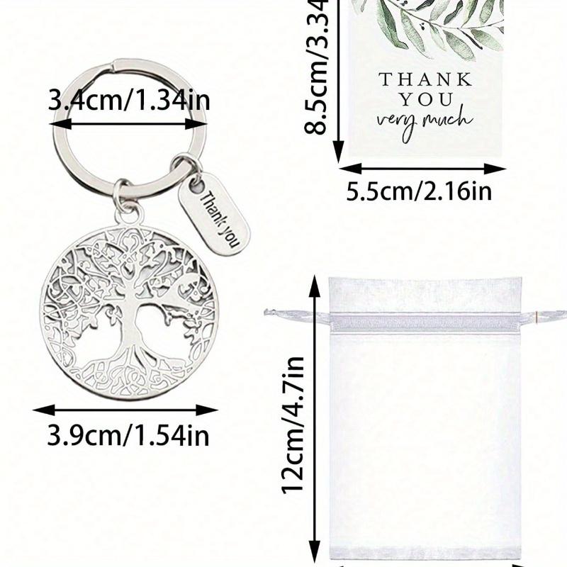 Thank You Gift Tree Keychain Thank You Card Organza Bag, Silver Keychain with A Living Tree Engraved On It, Symbolizing The Power and Uniqueness